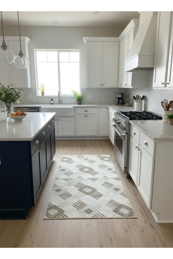 Dinarsu D007 Bej-Kahve Halı | Çapraz Baklava Çizgili Modern Halı