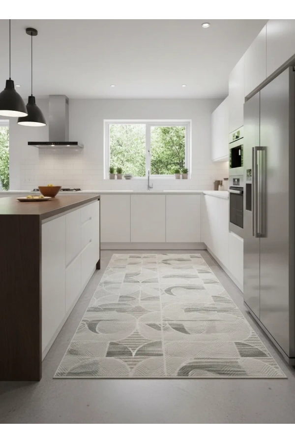 Dinarsu D005 Beyaz-Yeşil Halı | Geometrik Yıldız Desenli Modern Halı