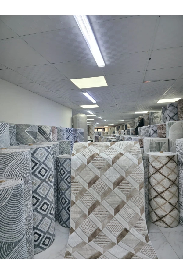 Dinarsu D003 Bej Patchwork Halı | Çok Dokulu Geometrik Halı