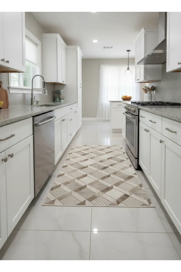 Dinarsu D003 Bej Patchwork Halı | Çok Dokulu Geometrik Halı