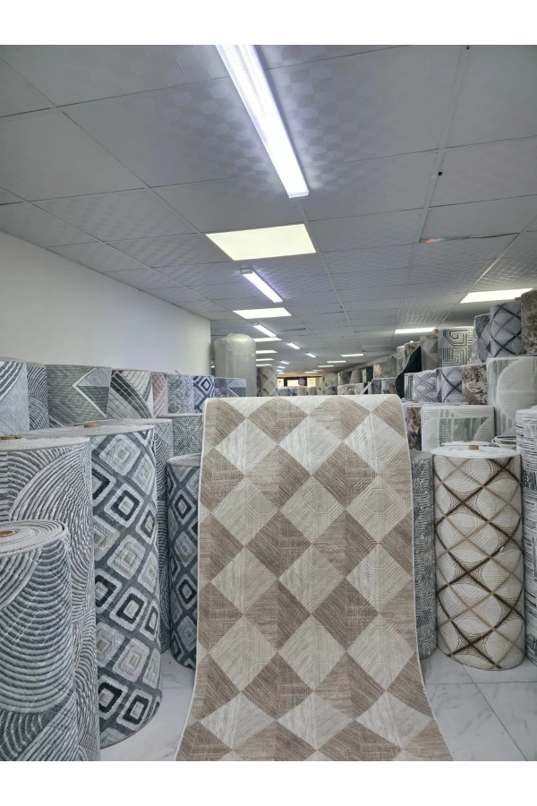 Dinarsu D001 Bej Halı | Baklava Desenli Modern Halı