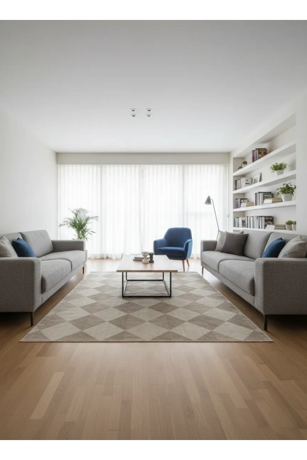 Dinarsu D001 Bej Halı | Baklava Desenli Modern Halı