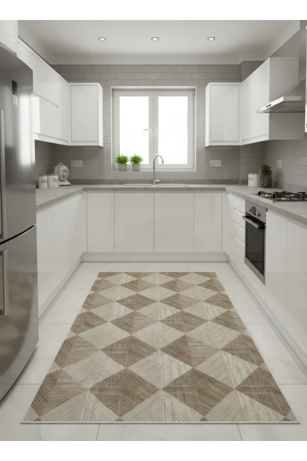 Dinarsu D001 Bej Halı | Baklava Desenli Modern Halı