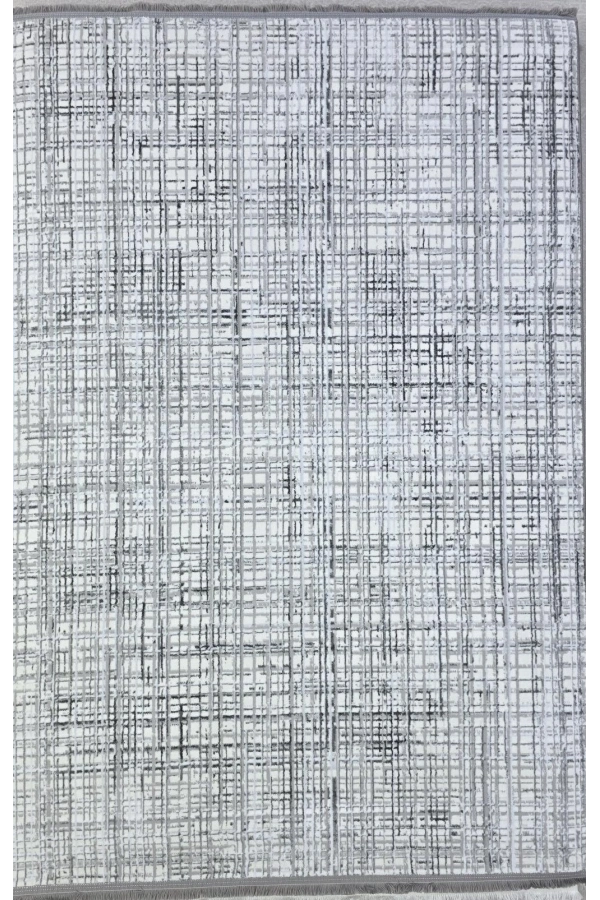 Veseo Asil NU1329 Krem-Gri Halı 150x220 | Çizgi Kare Dokulu Soyut Modern Halı
