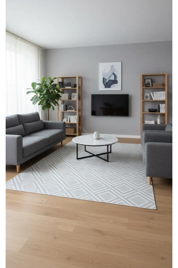 Veseo Armoni 40144A Krem Halı 150x220 | Baklava Çizgili Geometrik Modern Halı