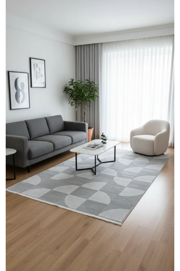 Veseo Armoni 40175A Krem-Açık Bej Halı 150x220 | Geometrik Yarım Daire Bauhaus Halı