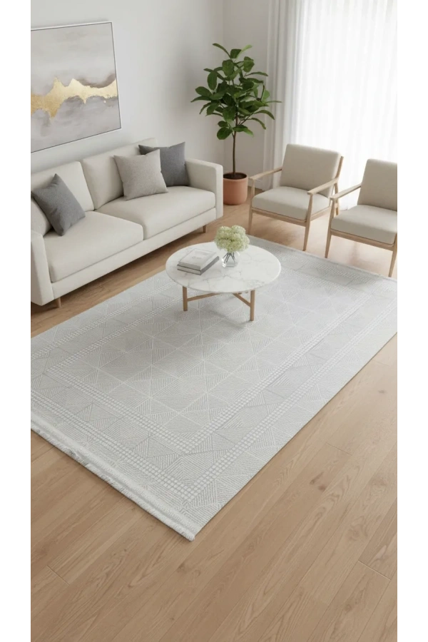 Veseo Armoni 40071A Krem Halı 150x220 | Üçgen Çizgili Geometrik Modern Halı