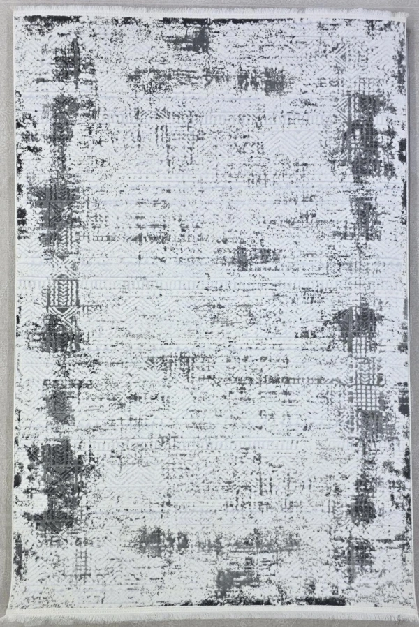 Veseo Asil NU1326 Krem-Gri Halı 150x220 | Soyut Vintage Eskitme Desenli Halı