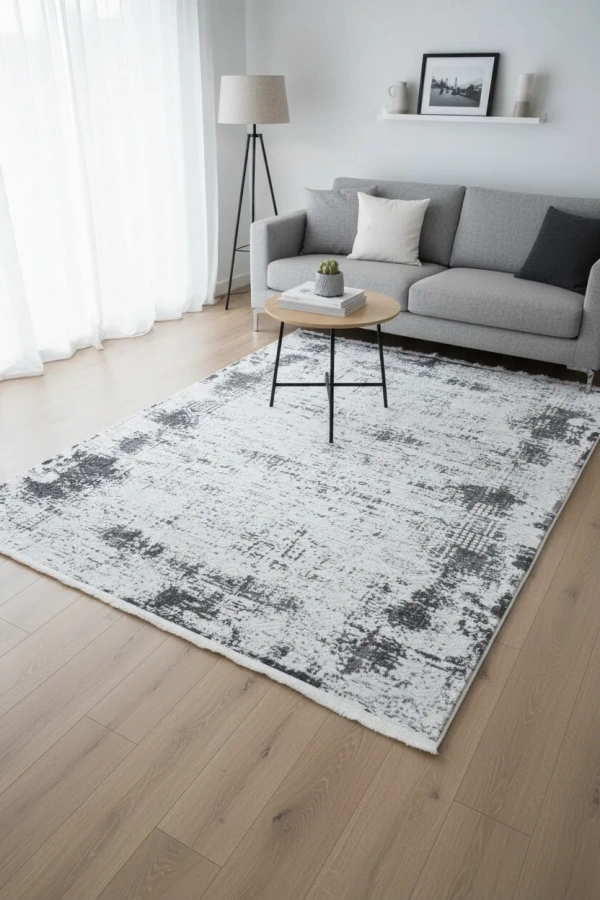 Veseo Asil NU1326 Krem-Gri Halı 150x220 | Soyut Vintage Eskitme Desenli Halı