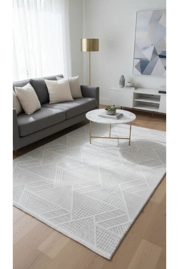 Veseo Armoni 40177A Krem Halı 150x220 | Üçgen Patchwork Geometrik Modern Halı