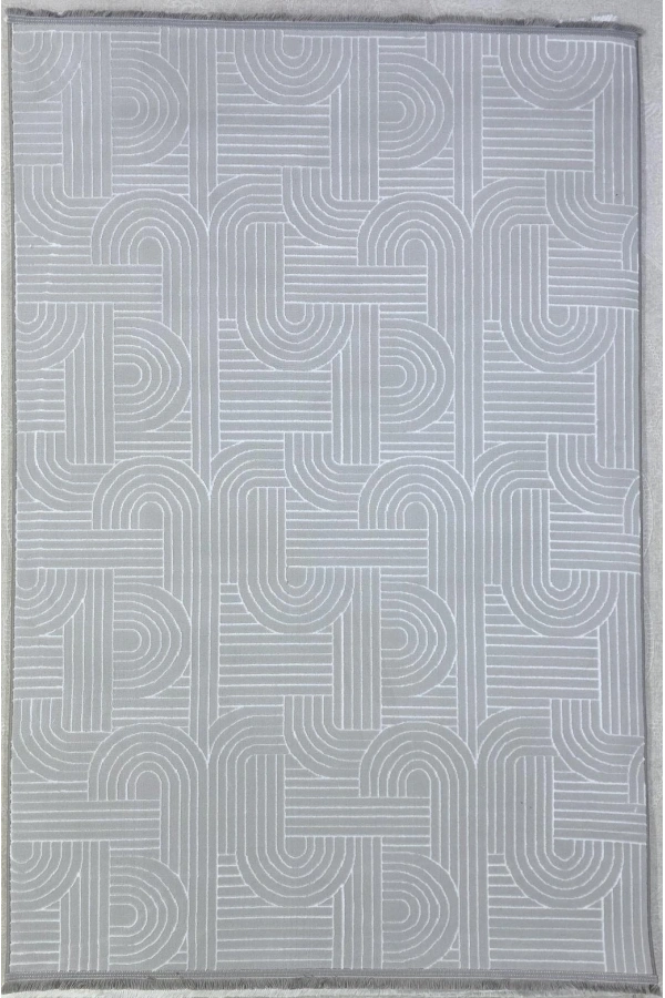 Veseo Asil NU1302 Açık Gri-Beyaz Halı 150x220 | Ark Labirent Çizgili Modern Halı