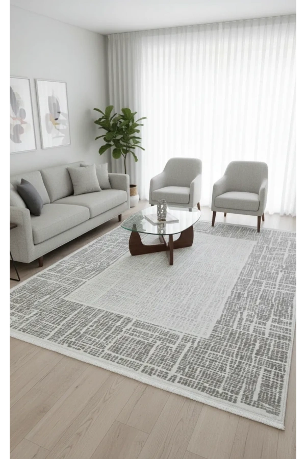 Veseo Armoni 40202A Krem-Açık Bej Halı 150x220 | Doğal Dokulu Bordürlü Halı