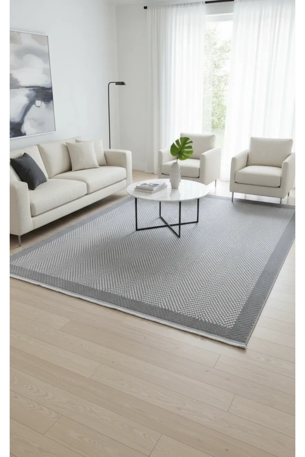 Veseo Armoni 40180A Açık Gri Halı 150x220 | Balıksırtı Bordürlü Modern Halı