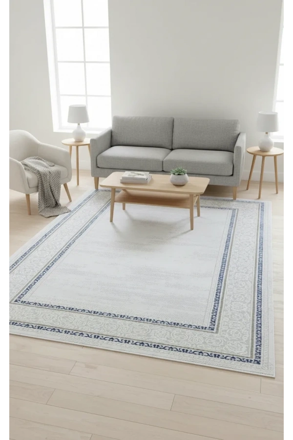 Veseo Armoni 40014A Krem-Koyu Lacivert Halı 150x220 | Bordürlü Klasik Modern Halı