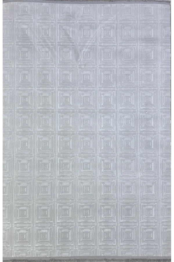 Veseo Asil NU1324A Açık Gri-Beyaz Halı 150x220 | İç İçe Kare Geometrik Halı