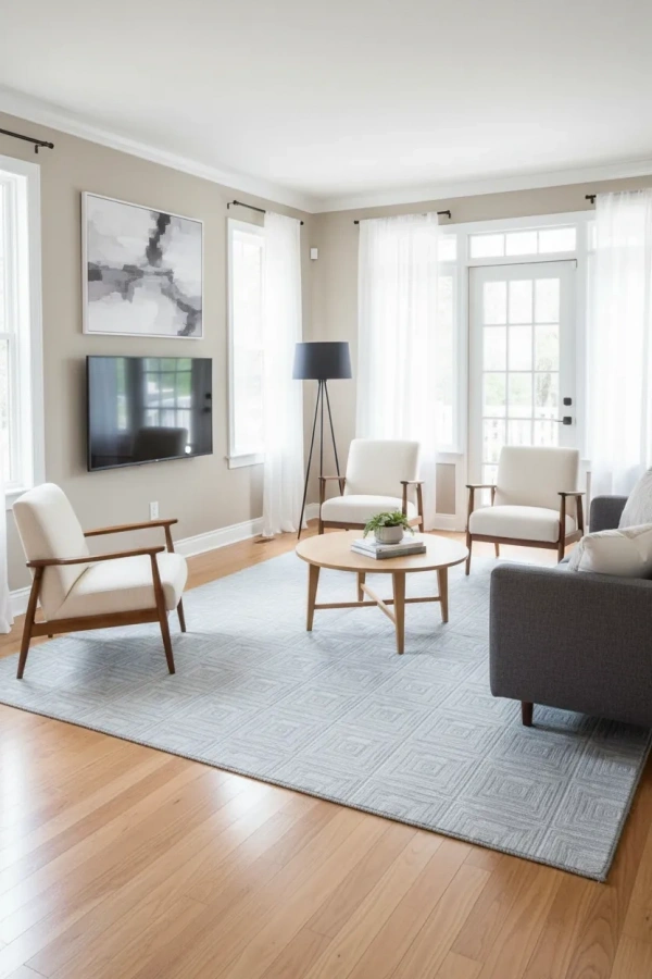 Veseo Asil NU1324A Açık Gri-Beyaz Halı 150x220 | İç İçe Kare Geometrik Halı