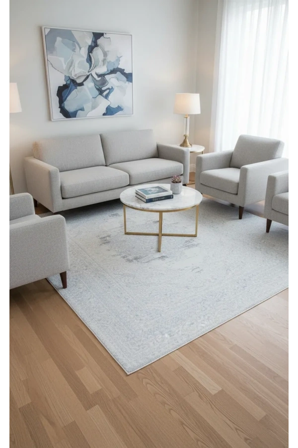 Veseo Asil NU1331 Krem-Beyaz Halı 150x220 | Klasik Madalyon Desenli Halı