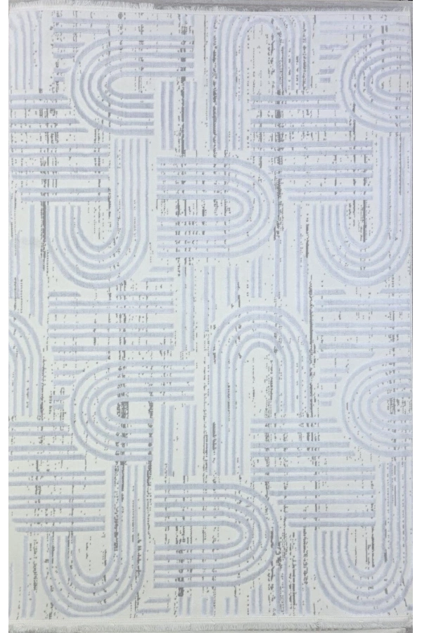 Veseo Asil NU1332 Krem-Beyaz Halı 150x220 | Soyut Çizgi Labirent Desenli Halı