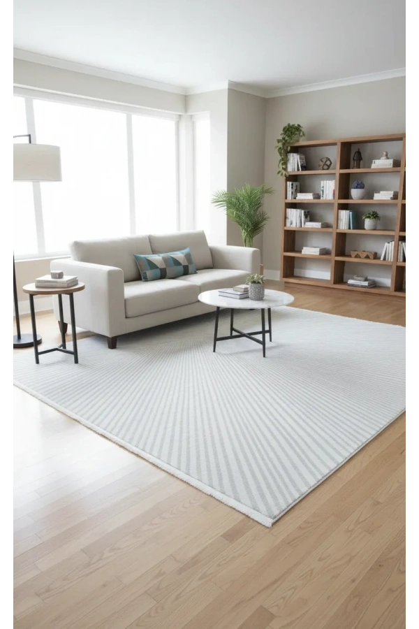 Veseo Armoni 40119A Krem Halı 150x220 | Güneş Işını Radyal Çizgili Modern Halı