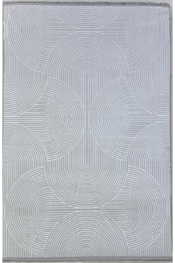 Veseo Asil NU1325 Açık Gri-Beyaz Halı 150x220 | Oval Ark Geometrik Modern Halı