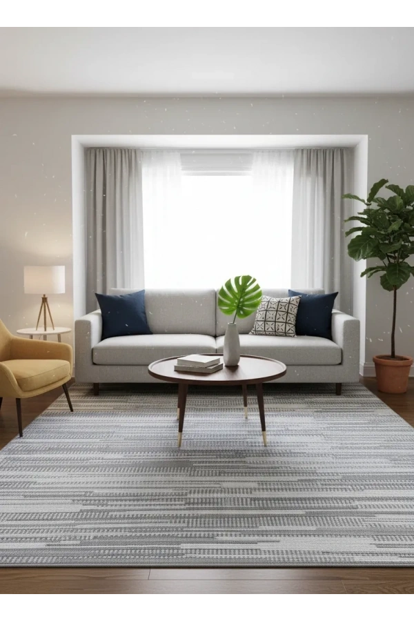 Excellence Narbe NB06 Krem Gri Soyut Çizgi Dokulu Salon Halısı 150x220 — Doğal Desen