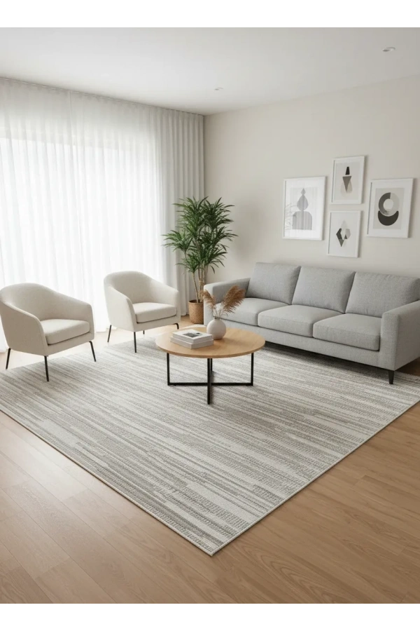 Excellence Narbe NB05 Krem Vizon Soyut Çizgi Dokulu Salon Halısı 150x220 — Doğal Desen