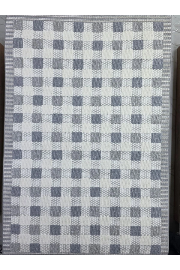 Excellence Narbe NB01 Krem Gri Kareli Düz Dokuma Salon Halısı 150x220 — Ekose Desen