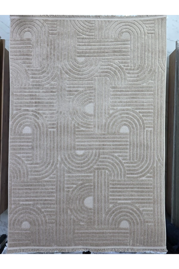 Excellence Level EN270P Kahverengi Vizon Labirent Salon Halısı 150x220 — Peluş Saçaklı