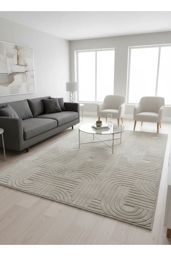 Excellence Level EN270P Kahverengi Vizon Labirent Salon Halısı 150x220 — Peluş Saçaklı