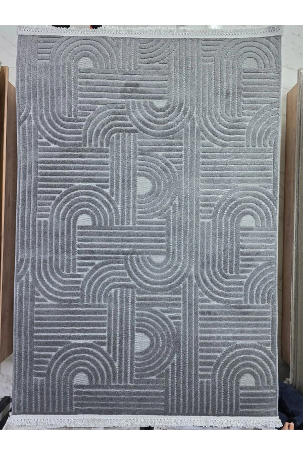 Excellence Level EN270P Antrasit Labirent Kıvrım Desen Salon Halısı 150x220 — Peluş Saçaklı