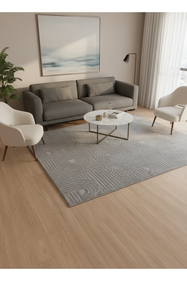 Excellence Level EN270P Antrasit Labirent Kıvrım Desen Salon Halısı 150x220 — Peluş Saçaklı