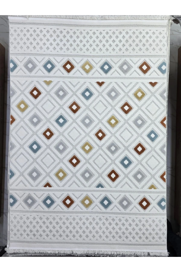 Excellence Level EN200P Çok Renkli Baklava Desen Salon Halısı 150x220 - Renkli Geometrik