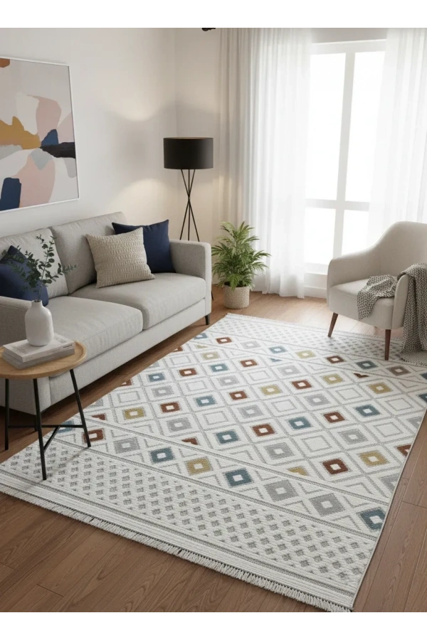Excellence Level EN200P Çok Renkli Baklava Desen Salon Halısı 150x220 - Renkli Geometrik