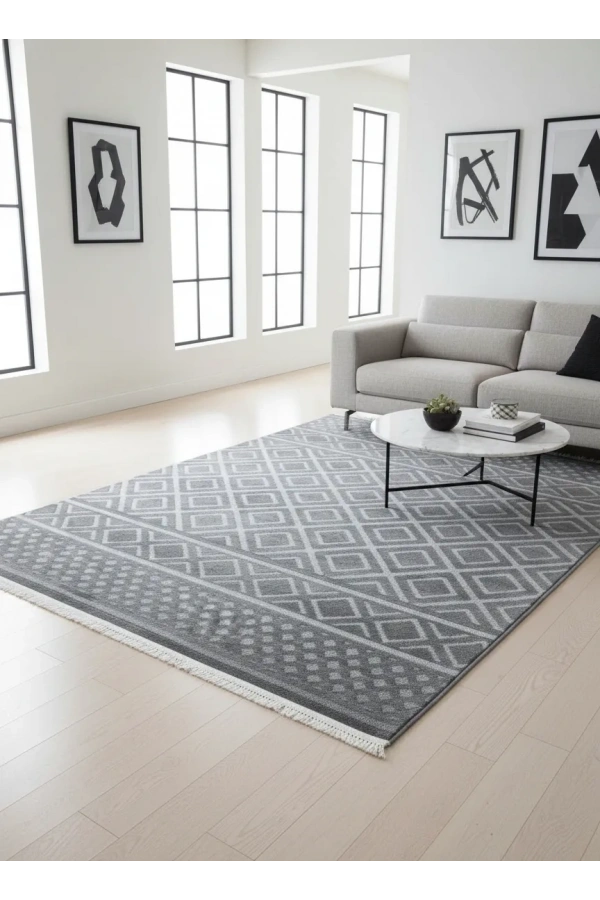 Excellence Level EN200P Antrasit Baklava Desen Salon Halısı 150x220 - İç İçe Geometrik