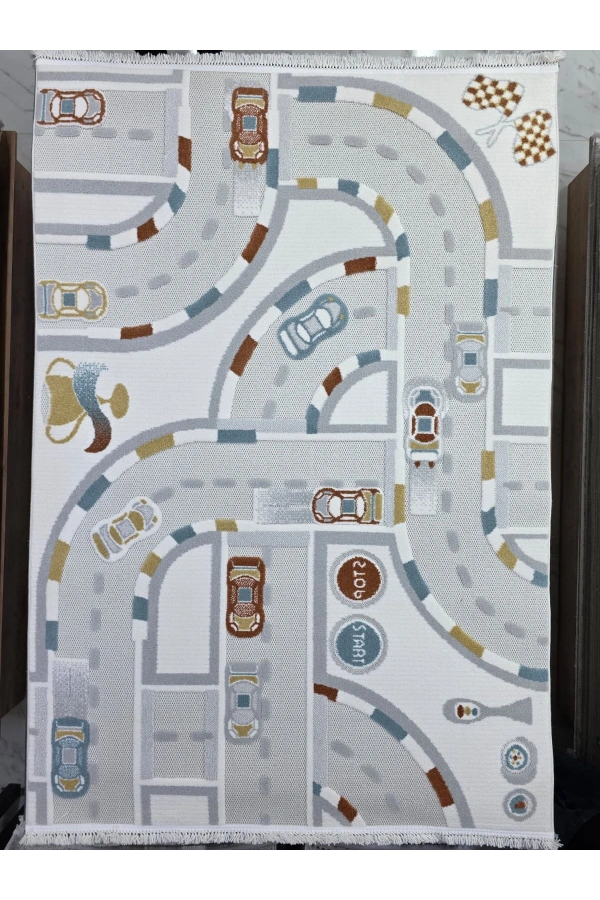 Excellence Kids EN134P Araba Pisti Desenli Erkek Çocuk Halısı 150x220 - Yarış Yolu
