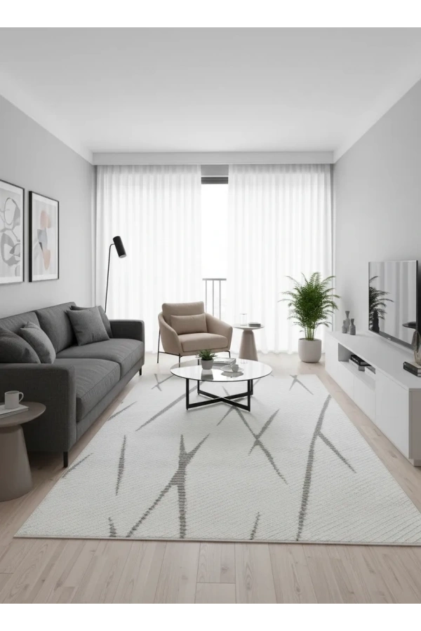 Excellence Golf GF709 Krem Vizon Çapraz Desen Salon Halısı 150x220 - Seyrek Motif Saçaklı