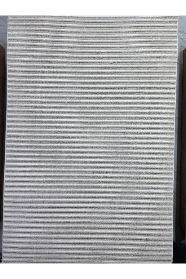 Excellence Golf GF3 Krem Vizon Çizgili Salon Halısı 150x220 - Kadifemsi Dokulu Saçaklı