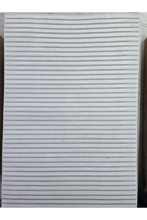 Excellence Level EN207P Gri Çizgili Salon Halısı 150x220 - Modern Skandinav Saçaklı