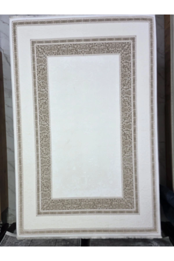 Çapan Armoni H6893A Beyaz Vizon Arabesk Çerçeveli Salon Halısı 160x230 — Flosh Peluş Lüks