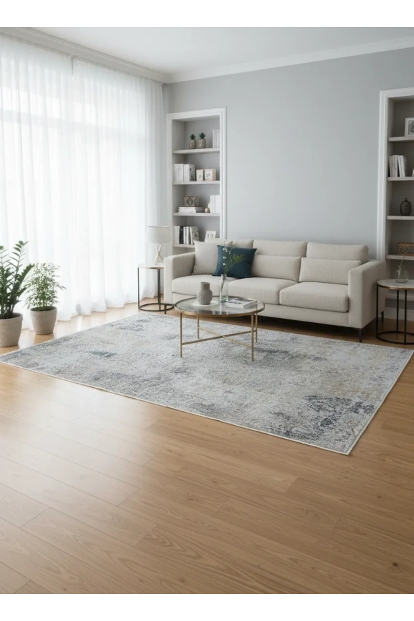 Asaryün Moda H4874 Mavi Gri Eskitme Patina Klasik Salon Halısı 150x233 — Saçaklı