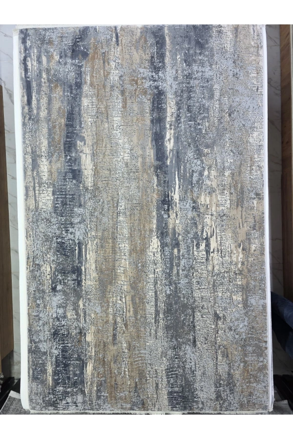 Asaryün Moda H4872 Mavi Gri Dikey Soyut Eskitme Salon Halısı 150x233 — Fırça Darbesi Saçaklı