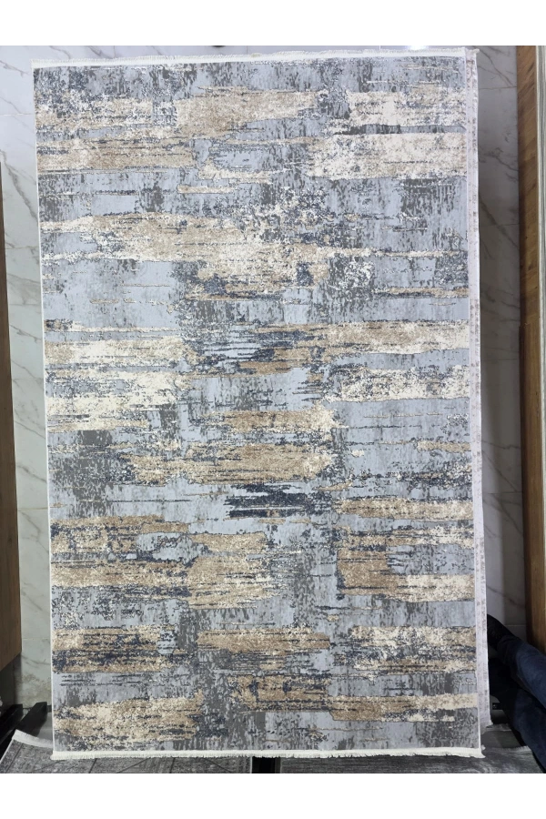 Asaryün Moda H4853 Mavi Gri Soyut Eskitme Salon Halısı 150x233 — Vintage Saçaklı