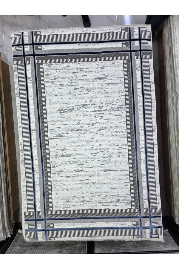 Çapan Armoni H6811A Gri Lacivert Çerçeveli Salon Halısı 160x230 — Peluş Flosh Soyut