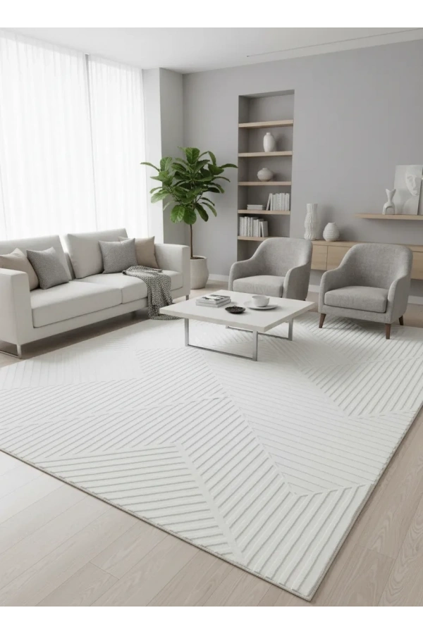 Çapan Armoni H6562A Beyaz Soyut Diagonal Salon Halısı 160x233 — Ton-on-Ton Peluş