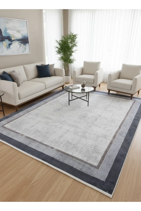 Bellino 4906 Gri Beyaz Eskitme Bordürlü Halı 160x230