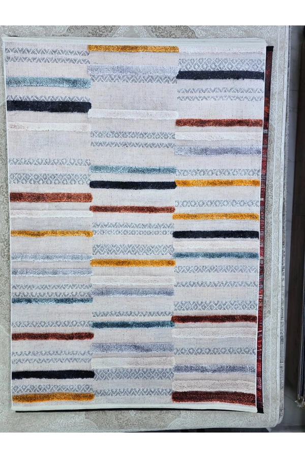 Bellino 4903 Krem Renkli Çizgili Modern Halı 160x230
