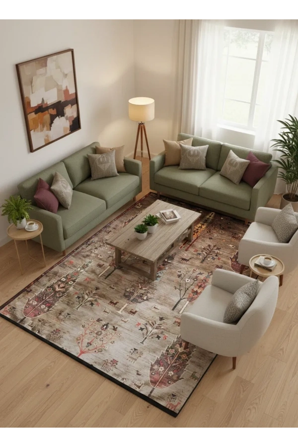 Bellino 4892 Bej Hayat Ağacı Desenli Halı 160x230