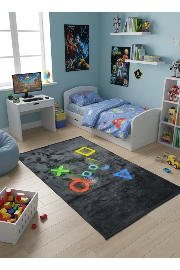 Bellino 5496 Gaming Joystick Çocuk Halısı Siyah 120x180