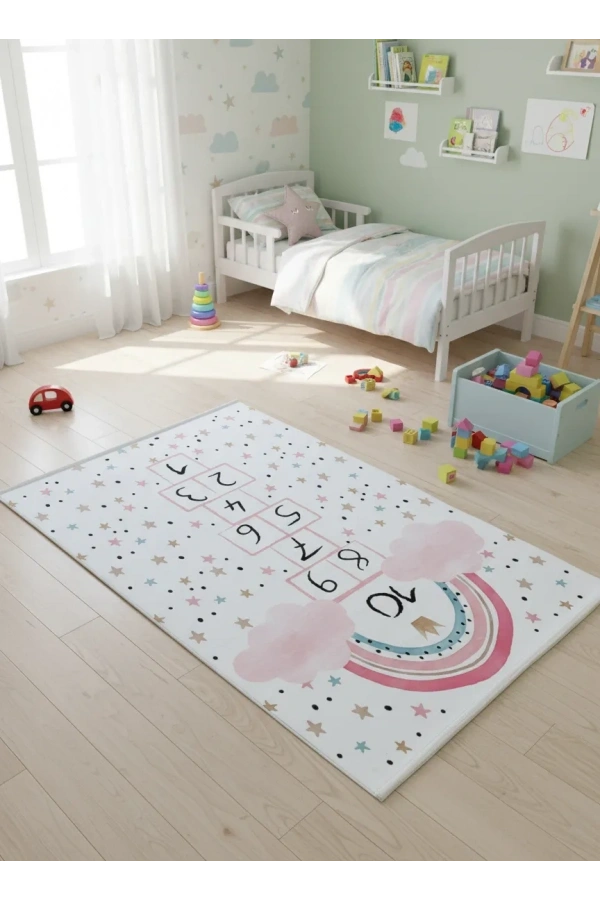 Bellino 5490 Çocuk Atlama Taşı Halısı Gökkuşağı Yıldızlı 120x180