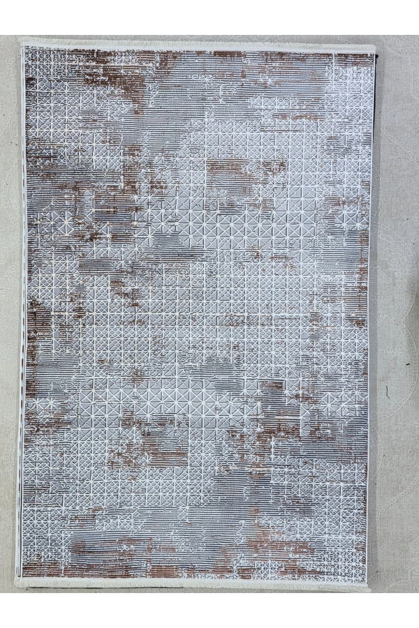 Bellino 4888 Beyaz Gri Eskitme Izgara Dokulu Halı 120x180